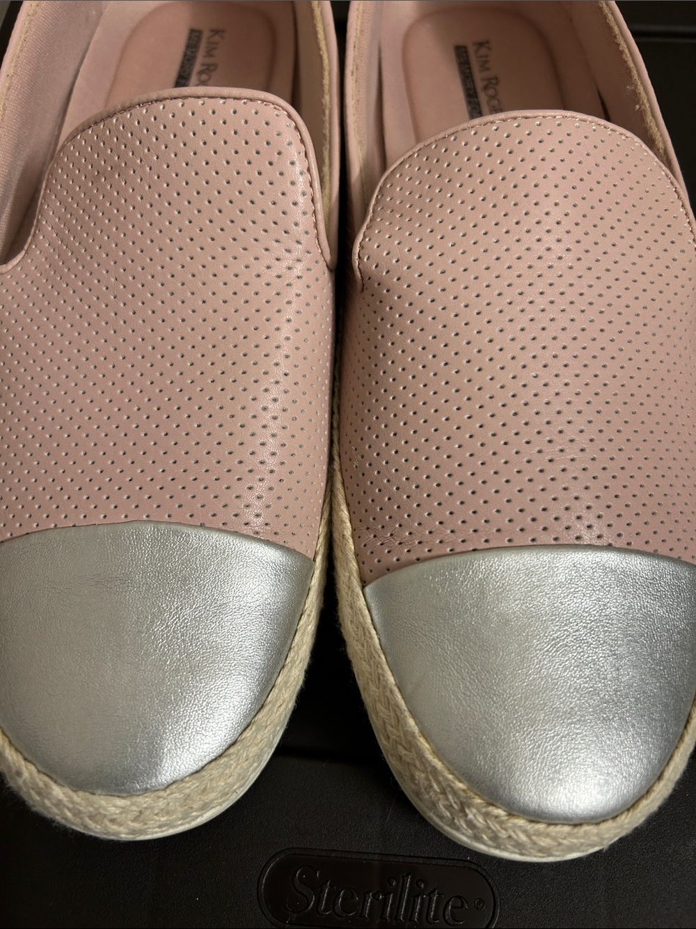 Kim Rogers Blush Pink Slip-On Espadrilles with Silver Toe